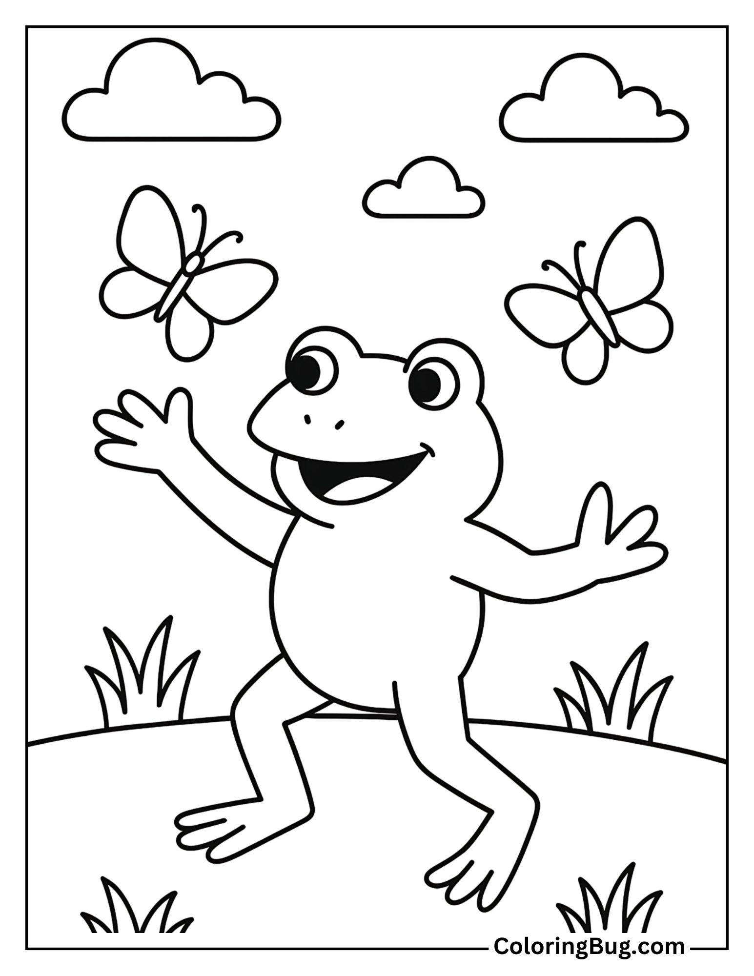 Frog Watching Fish in a Pond Coloring Sheet