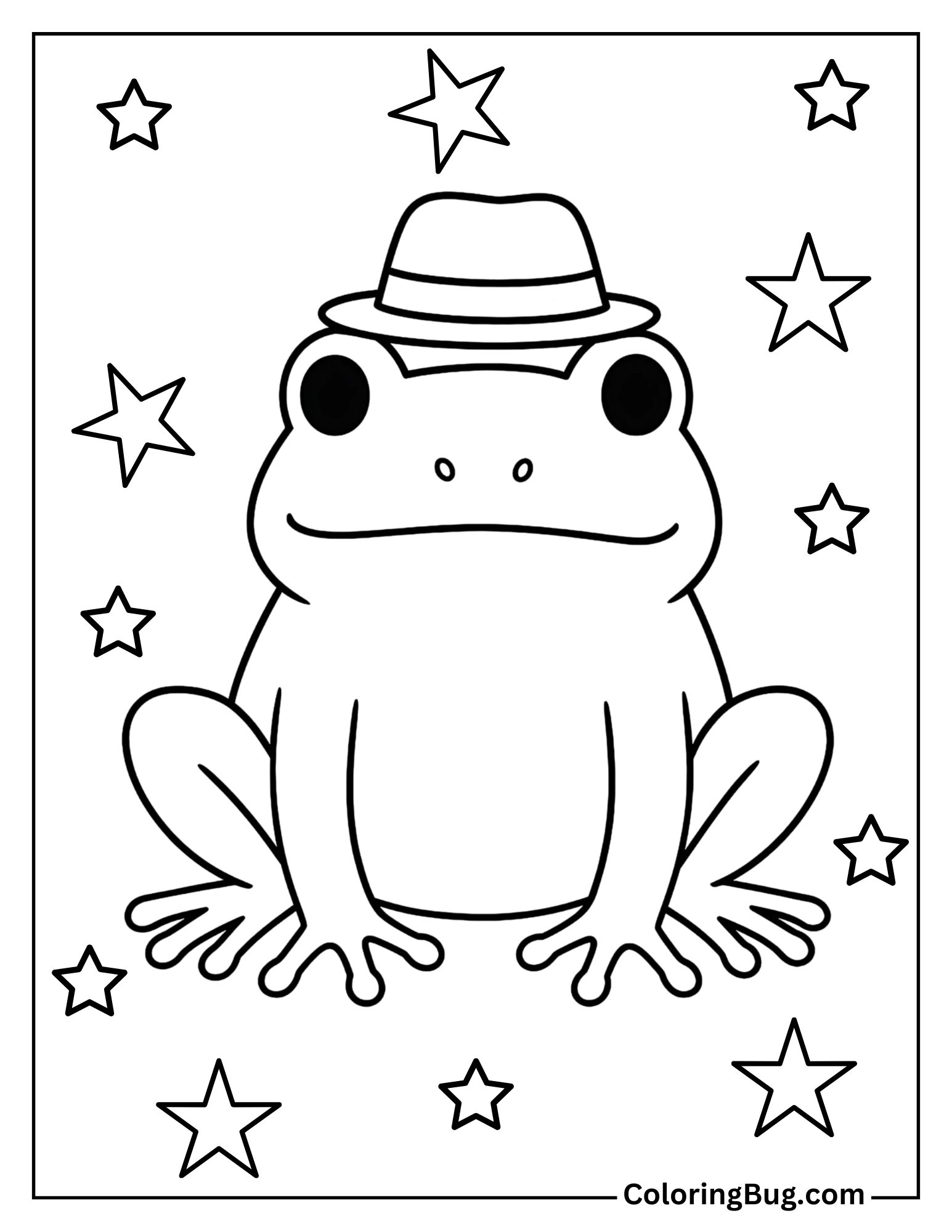 Frog Wearing a Tiny Hat Coloring Sheet