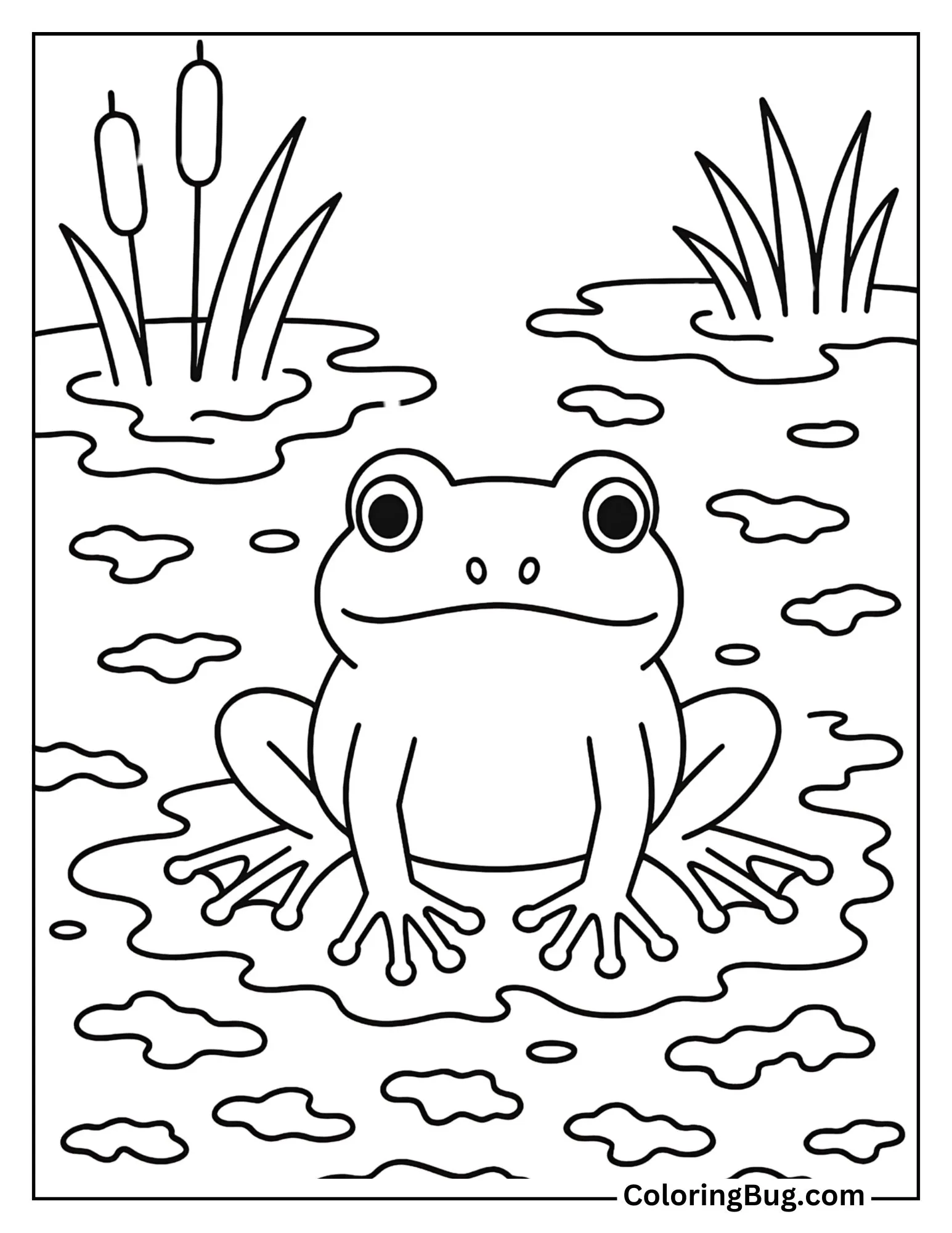 Frog in a Muddy Pond with Algae Coloring Sheet