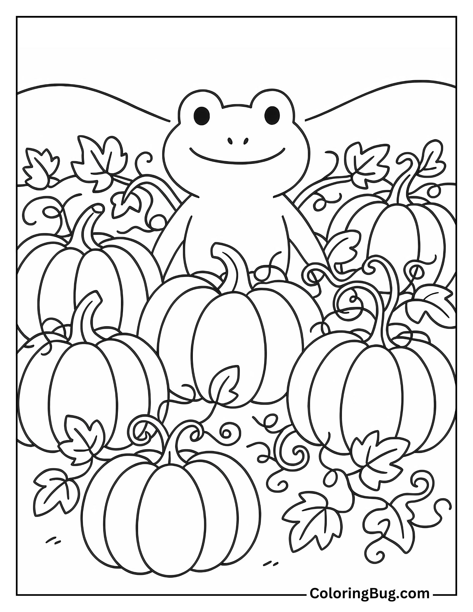 Frog in a Pumpkin Patch Coloring Sheet
