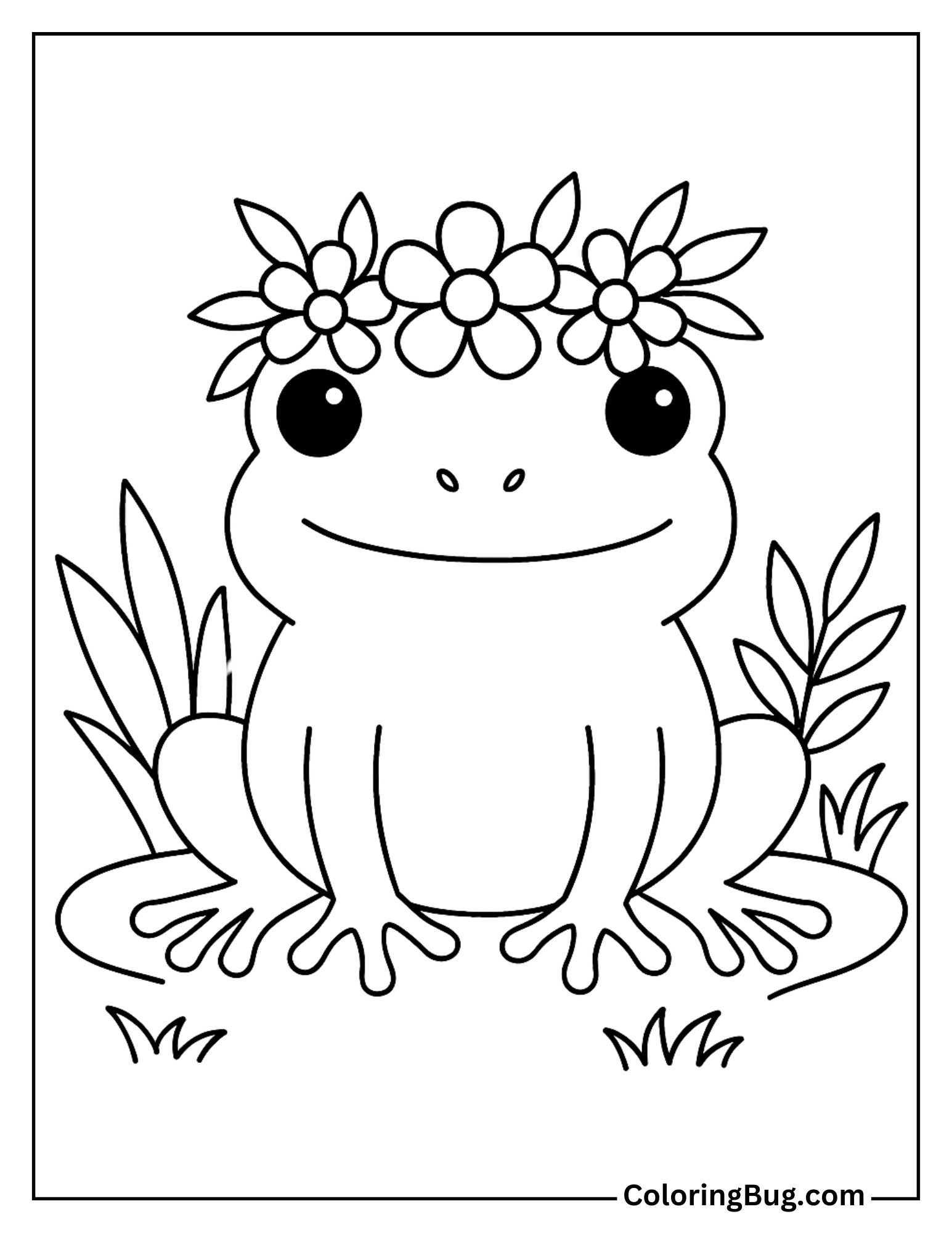 Frog with a Flower Crown Coloring Sheet