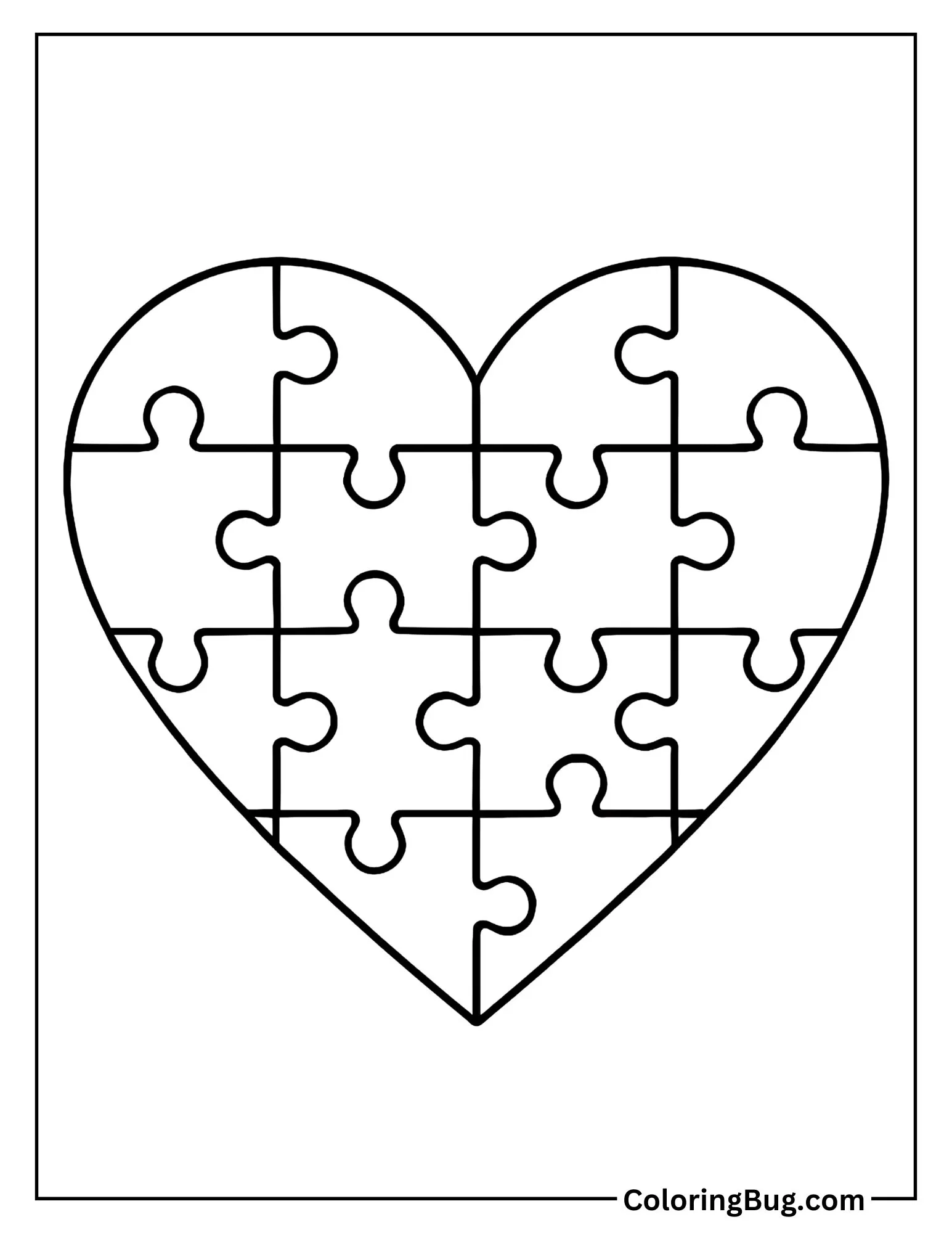 Heart Made of Puzzle Pieces Coloring Sheet