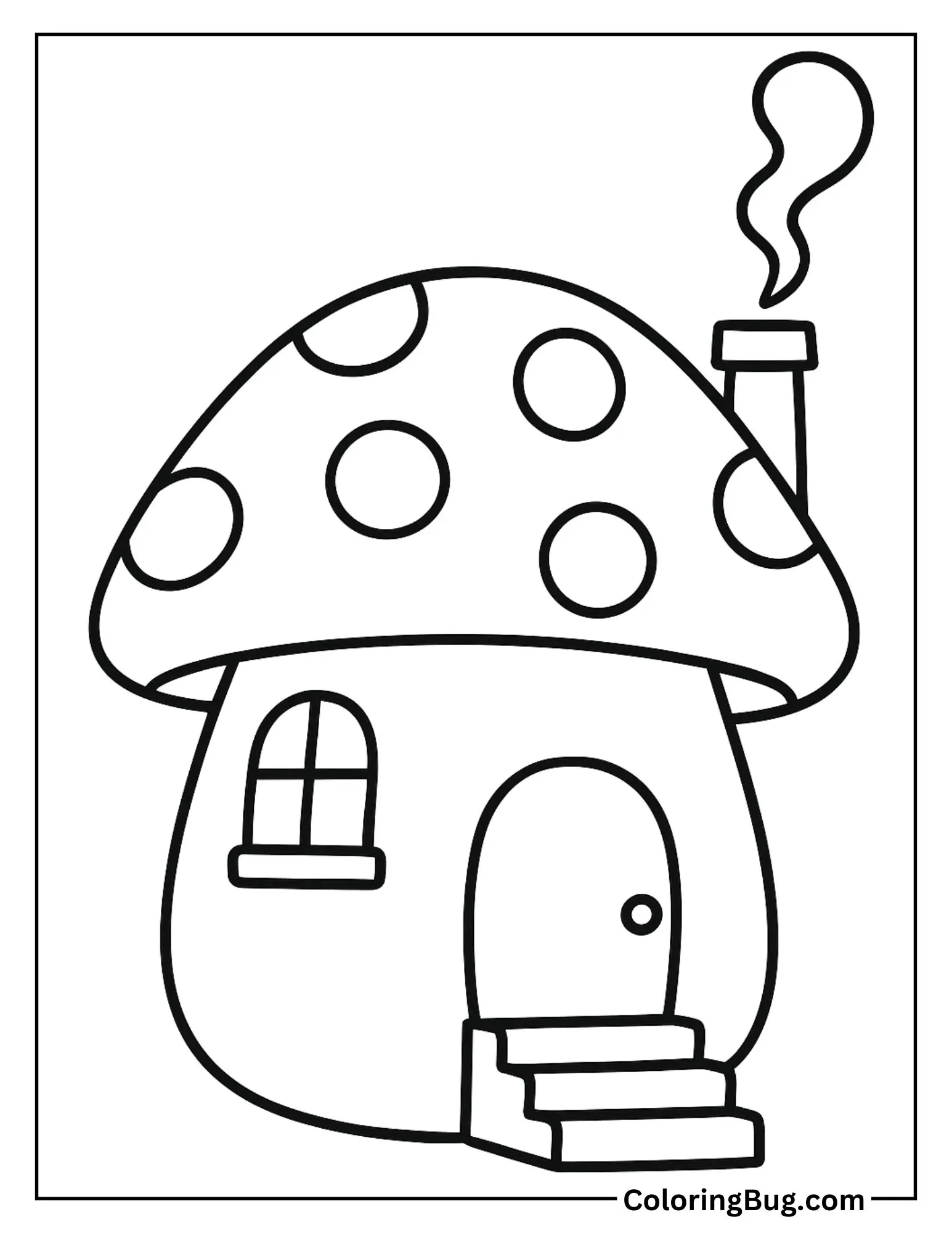 Mushroom House with Steps and Chimney Coloring Sheet