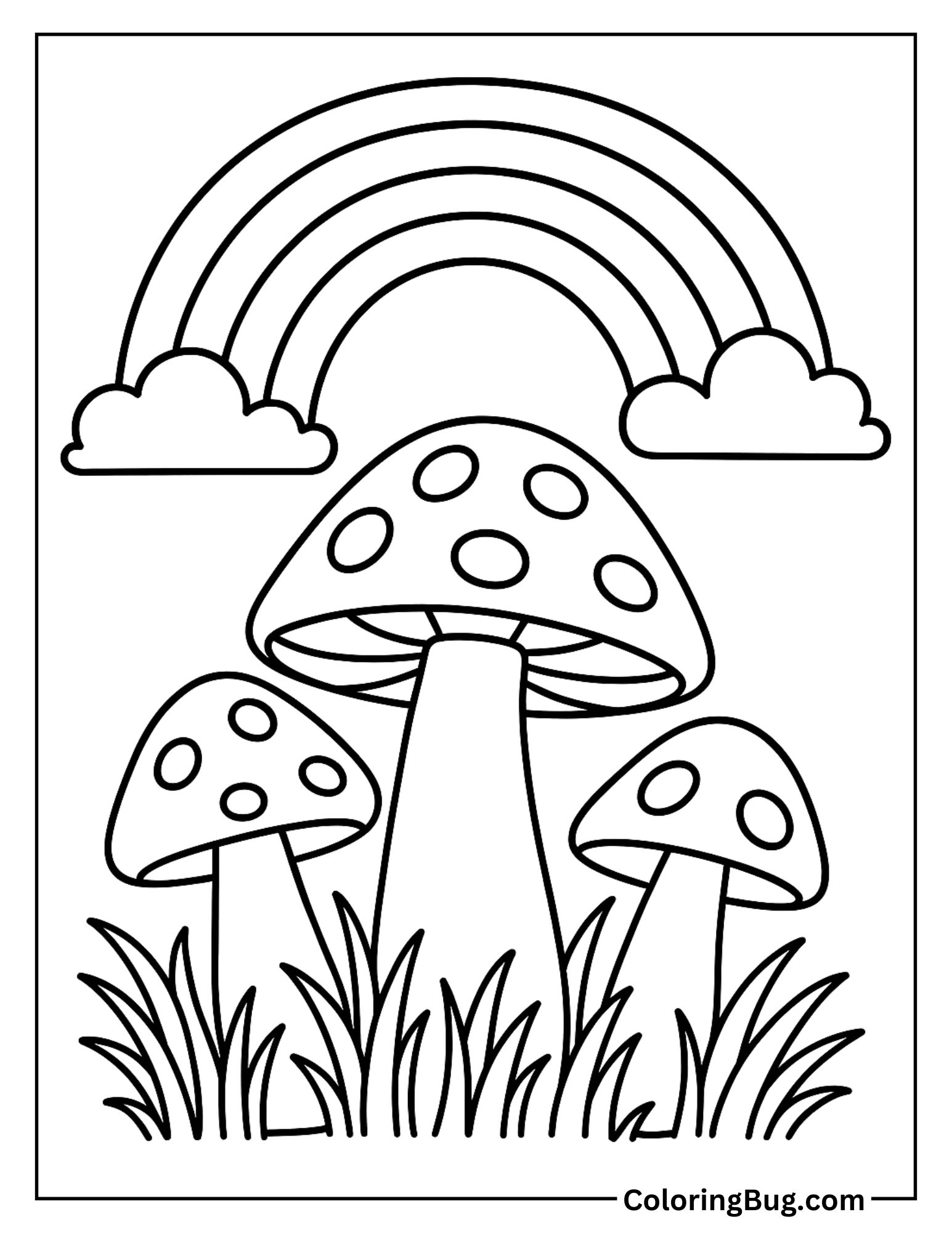Mushrooms Under a Rainbow Coloring Sheet