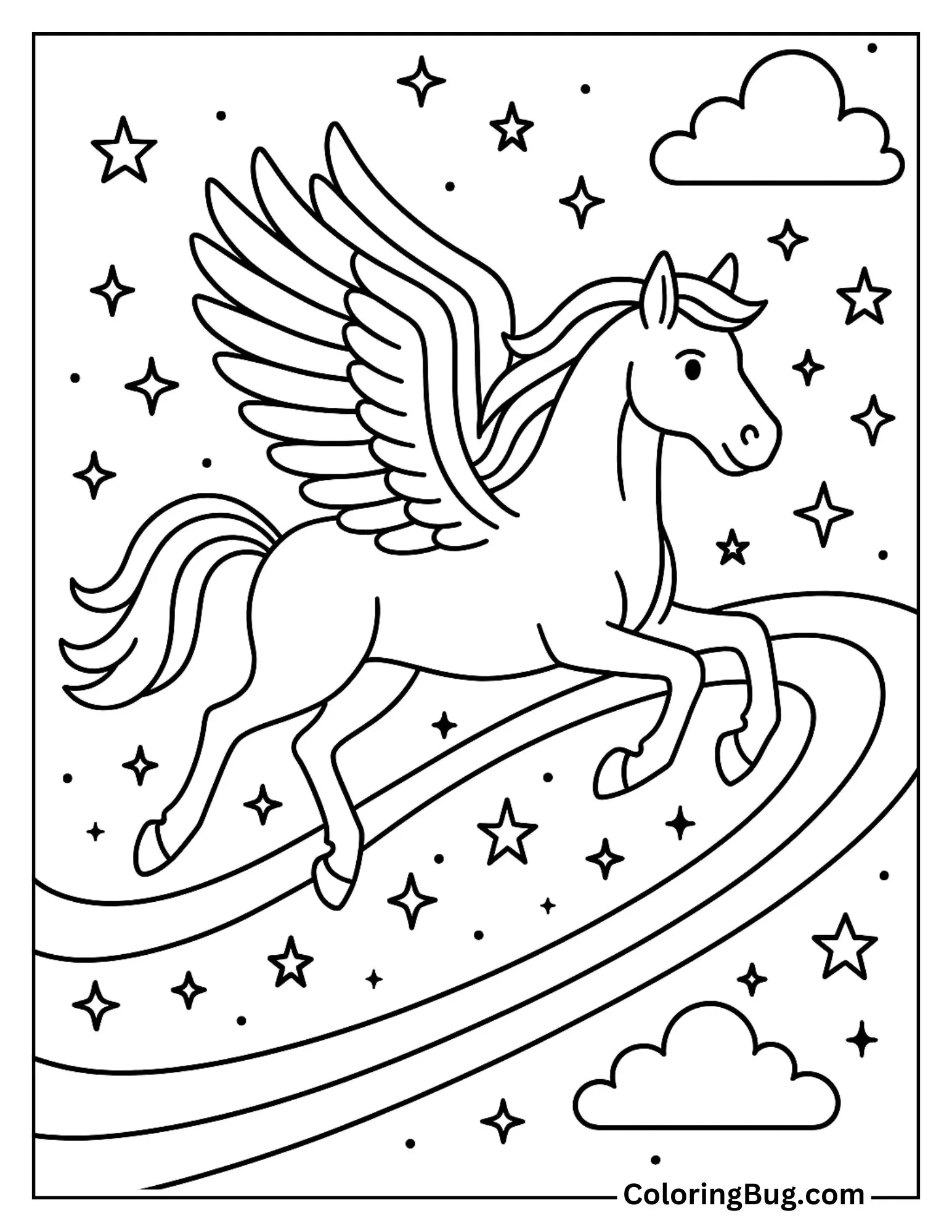 Pegasus Galloping Across the Milky Way Coloring Sheet