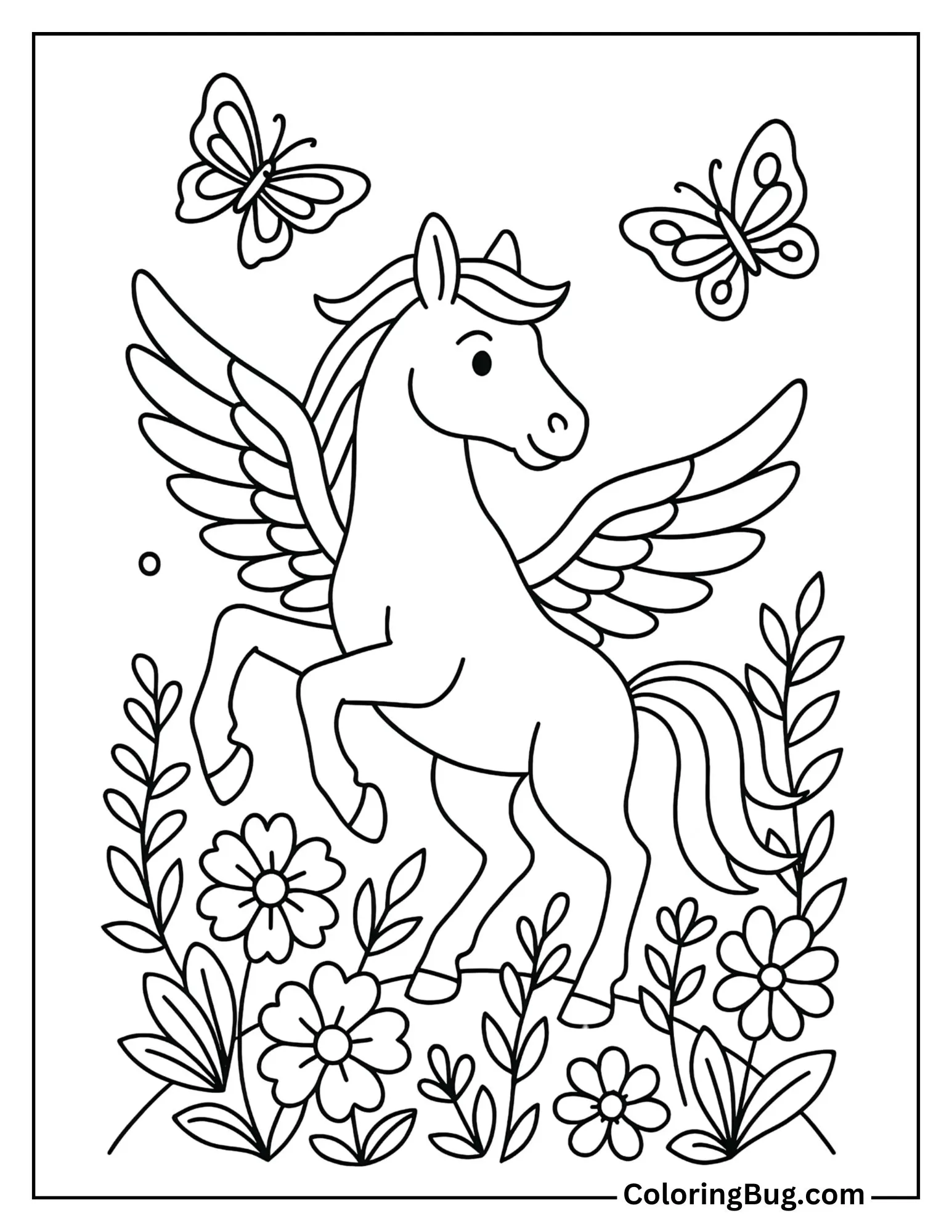 Pegasus Playing with Butterflies Coloring Sheet
