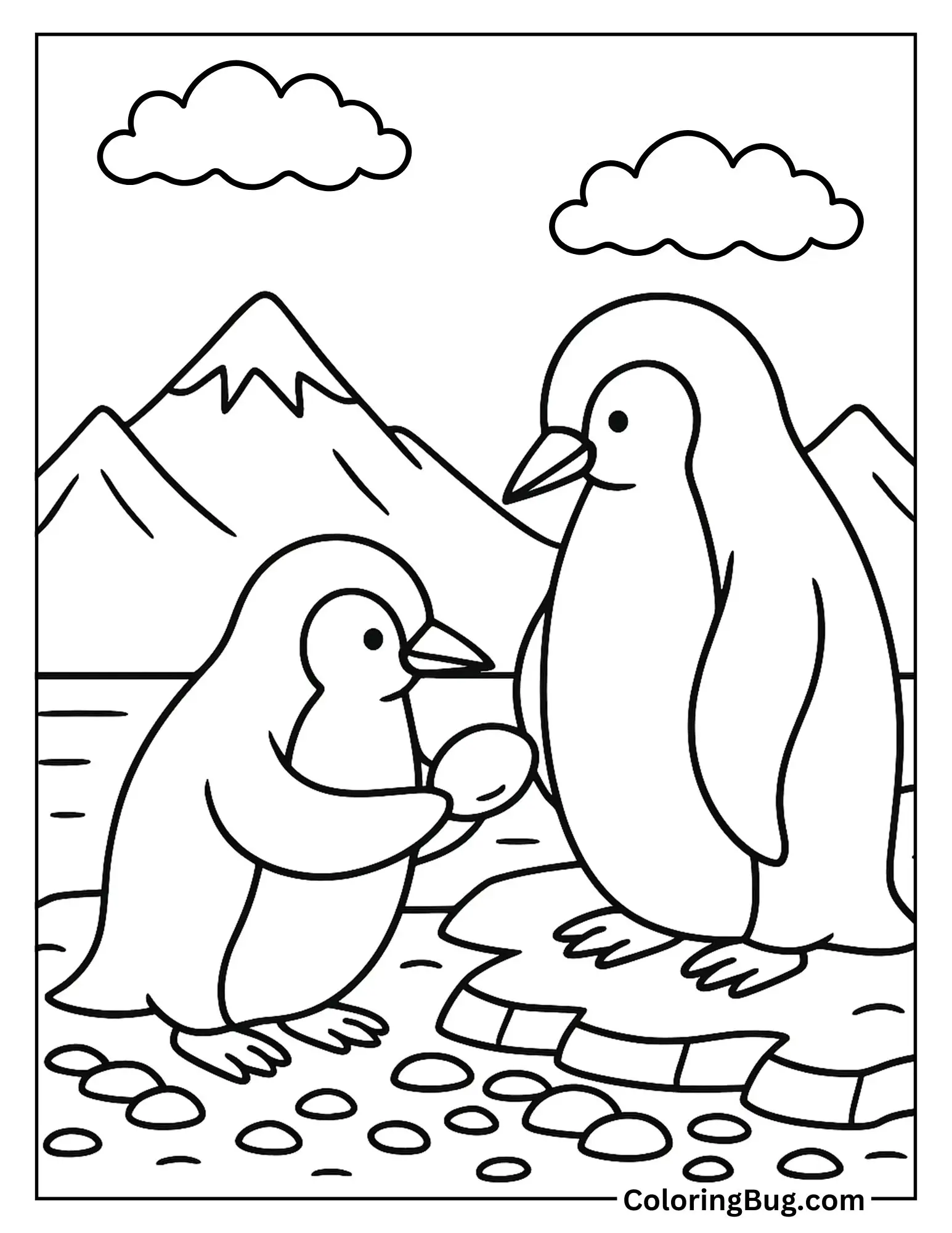 
Penguin Carrying a Pebble to Its Mate Coloring Sheet