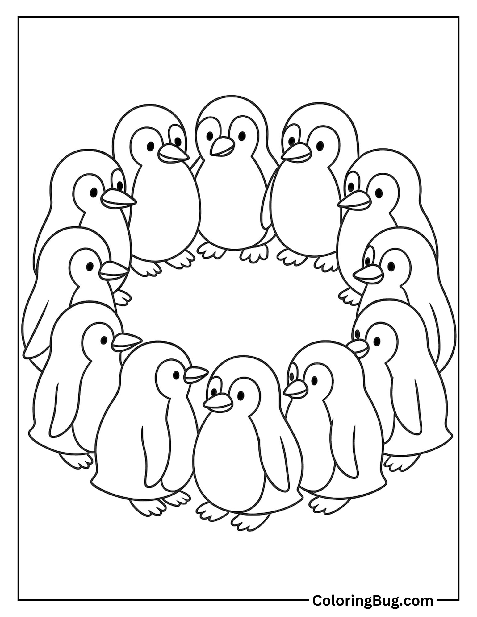 Penguins Huddled in a Big Circle Coloring Sheet