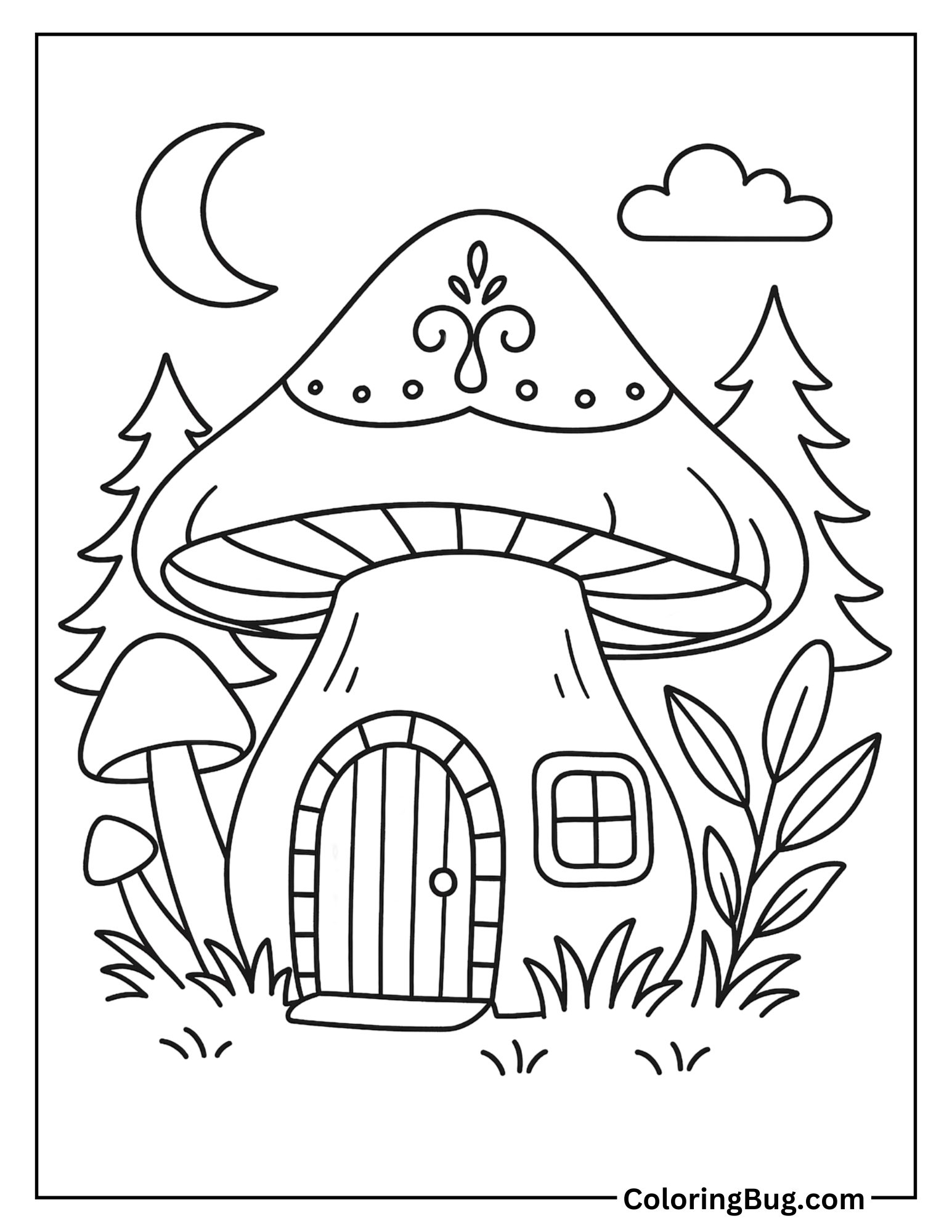 Russian Fairy Tale Mushroom House Coloring Sheet