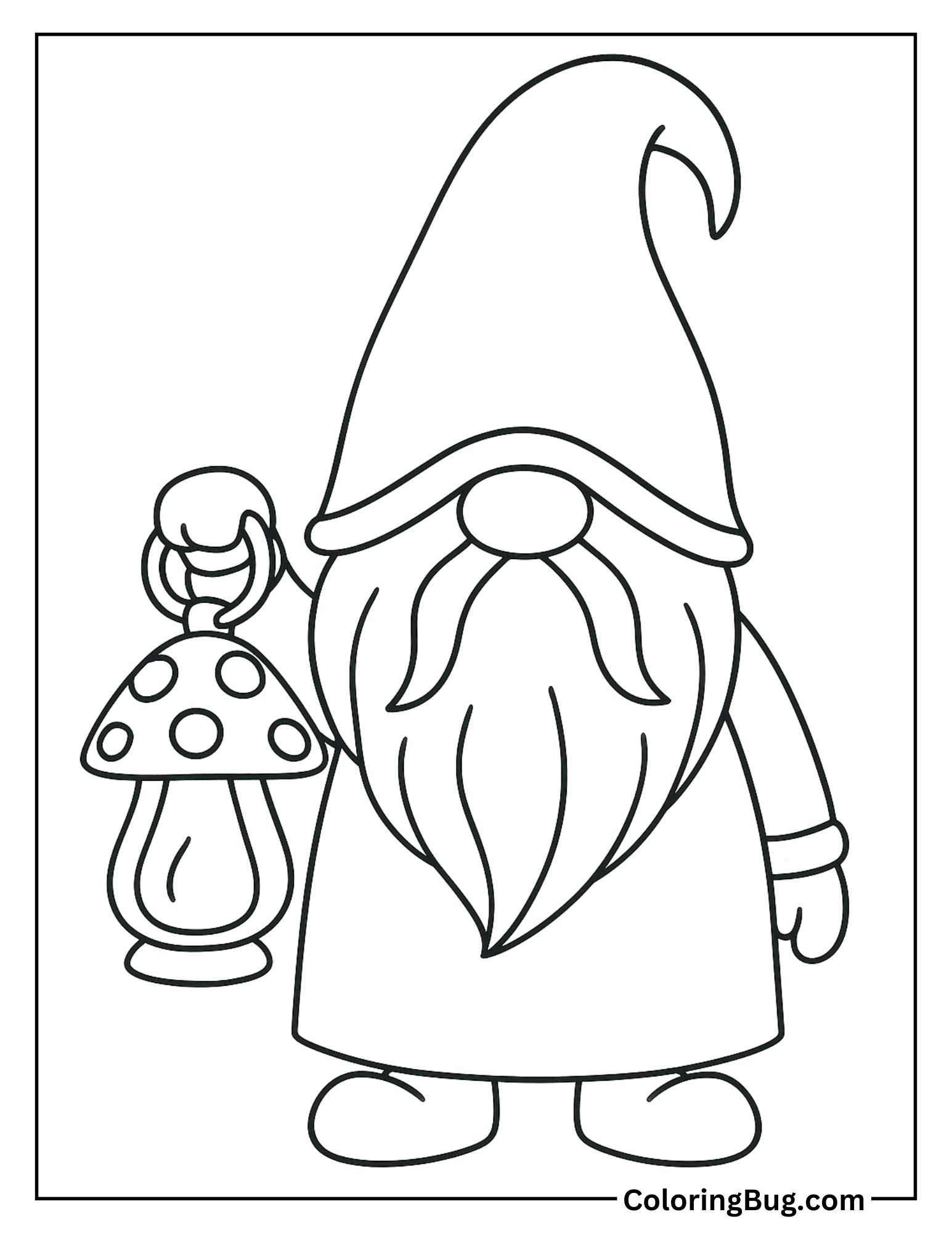 Scandinavian Gnome with Mushroom Lantern Coloring Sheet