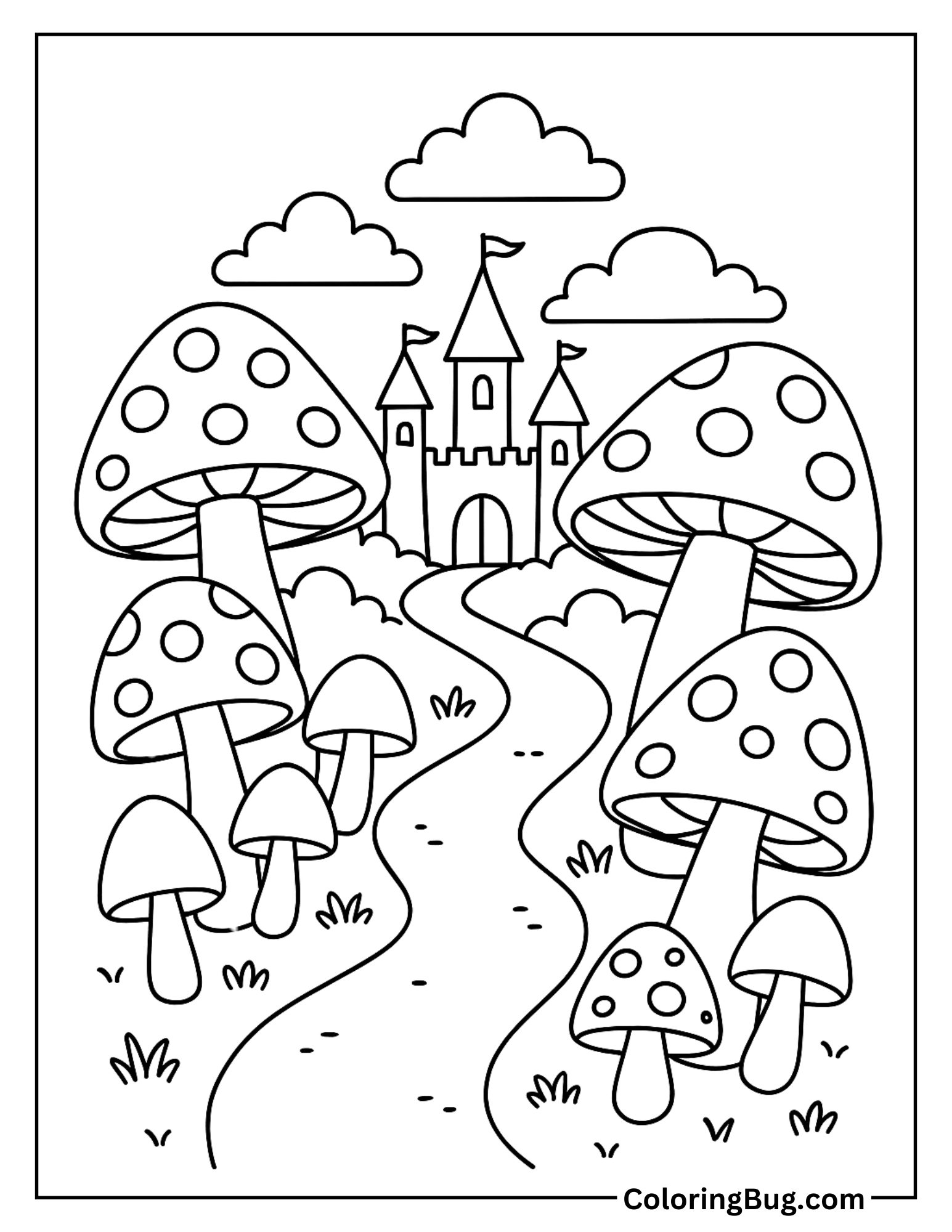 Secret Mushroom Path to Fairy Land Coloring Sheet