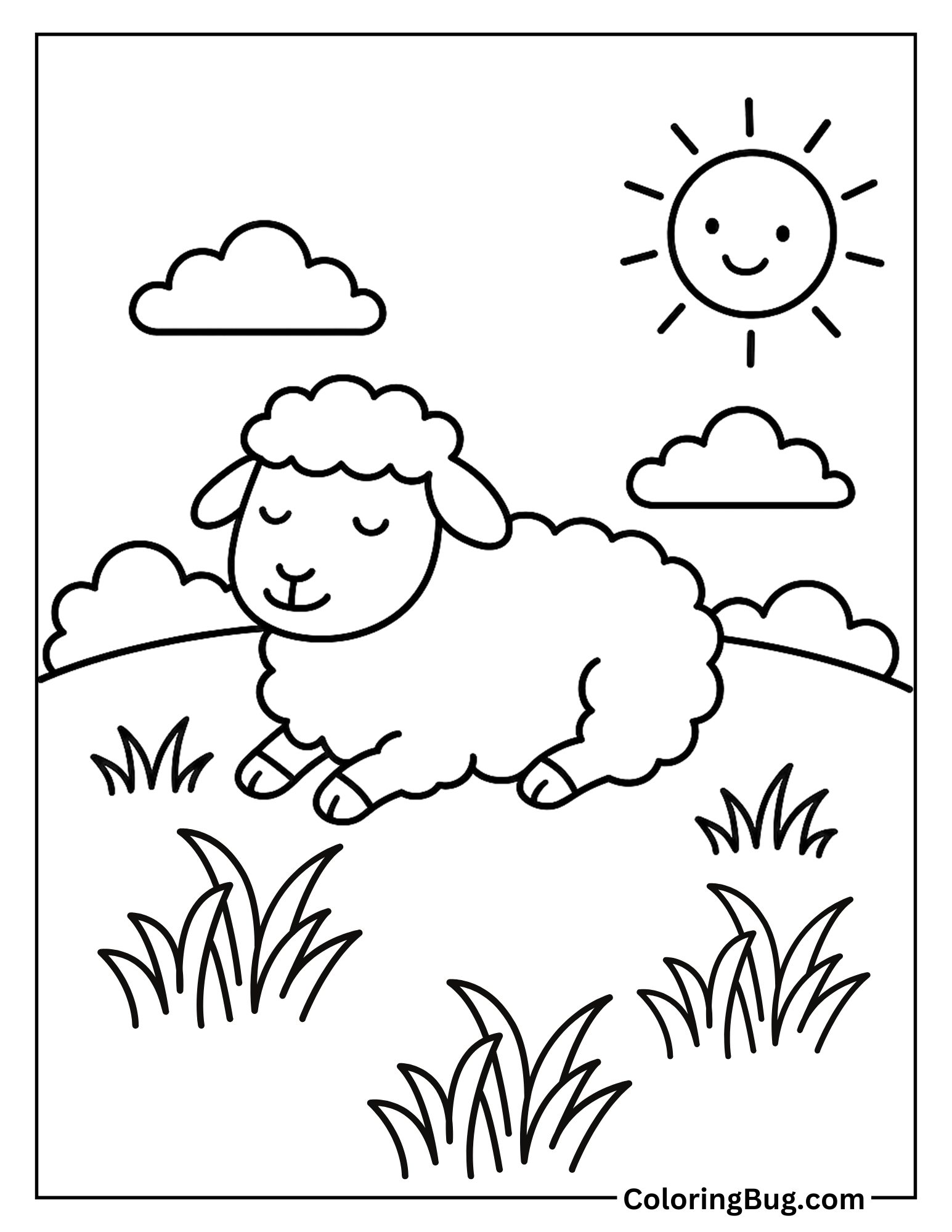 Sheep Basking in the Sunshine on a Warm Day Coloring Sheet