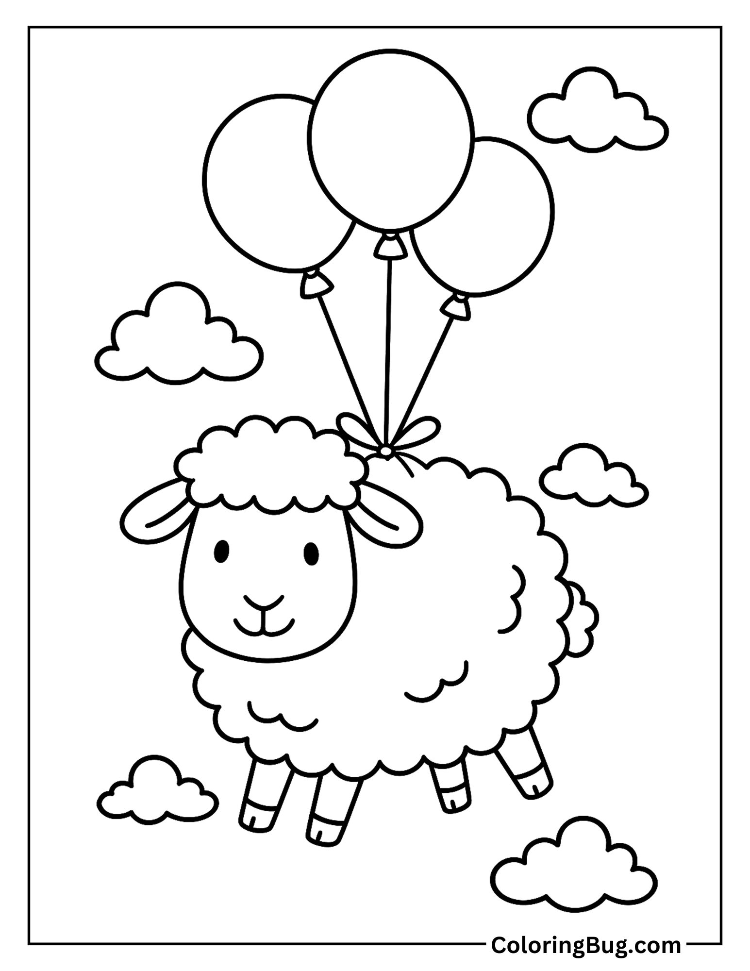 Sheep Floating in Sky Coloring Sheet