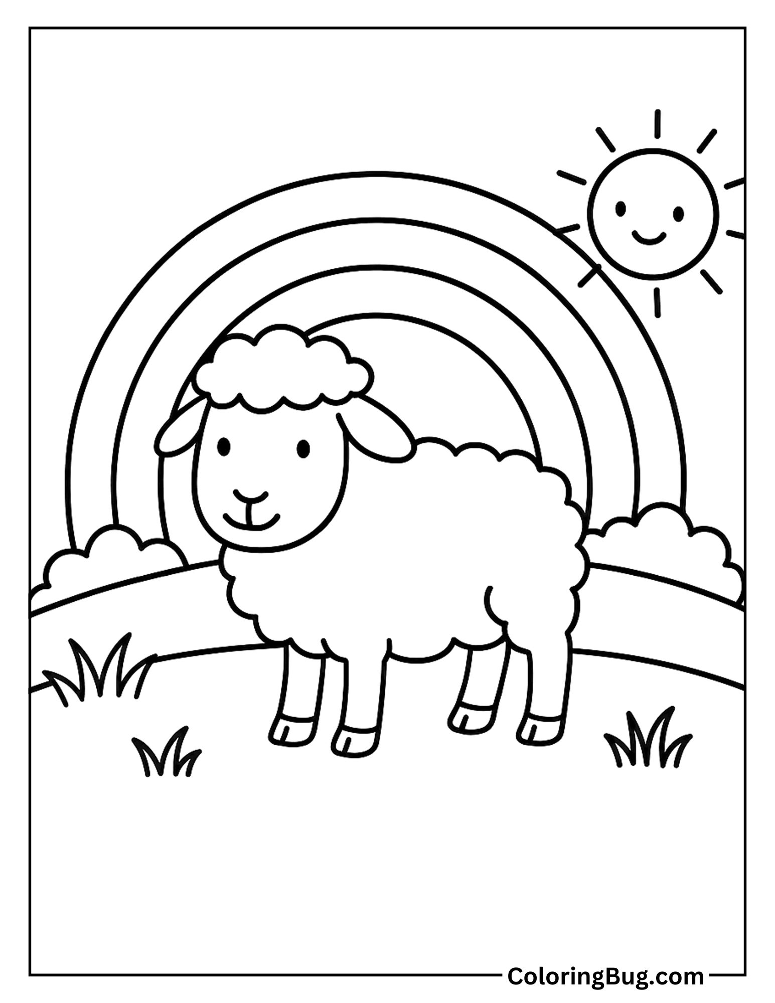 Sheep With Rainbow Coloring Sheet