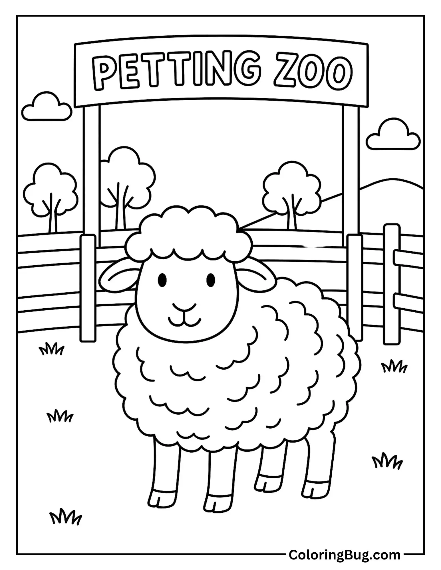 Sheep at Petting Zoo Coloring Sheet