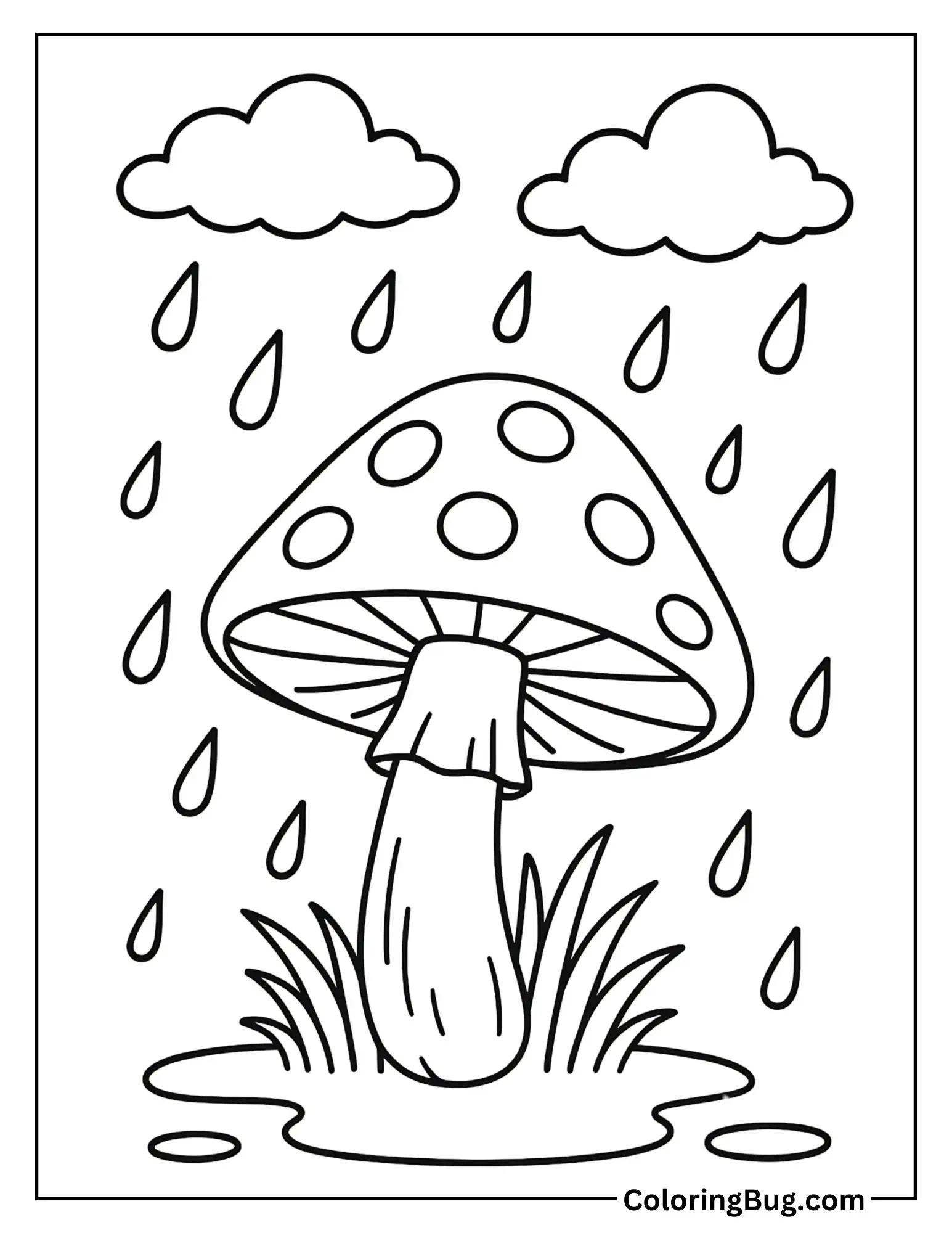 Spotted Mushroom Growing After Rain Coloring Sheet